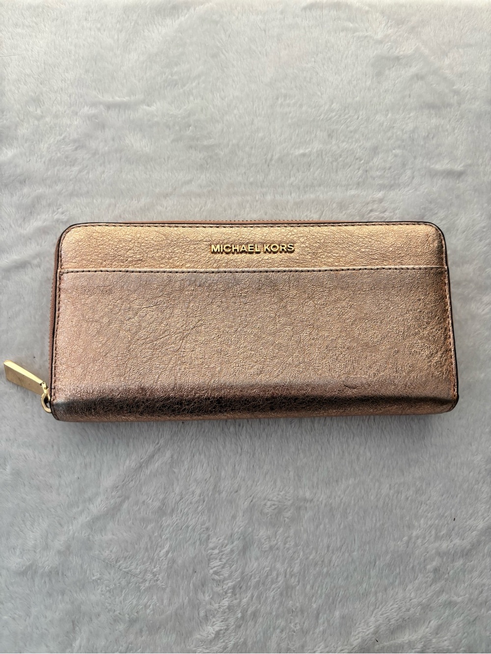 Michael Kors Metallic Rose Gold Zip-Around Wallet
